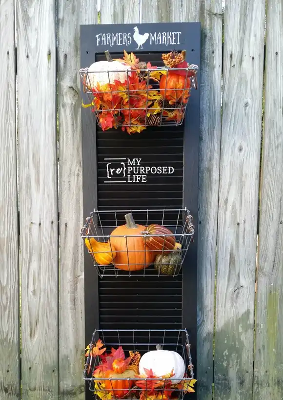Old shutter farmer storage wire basket