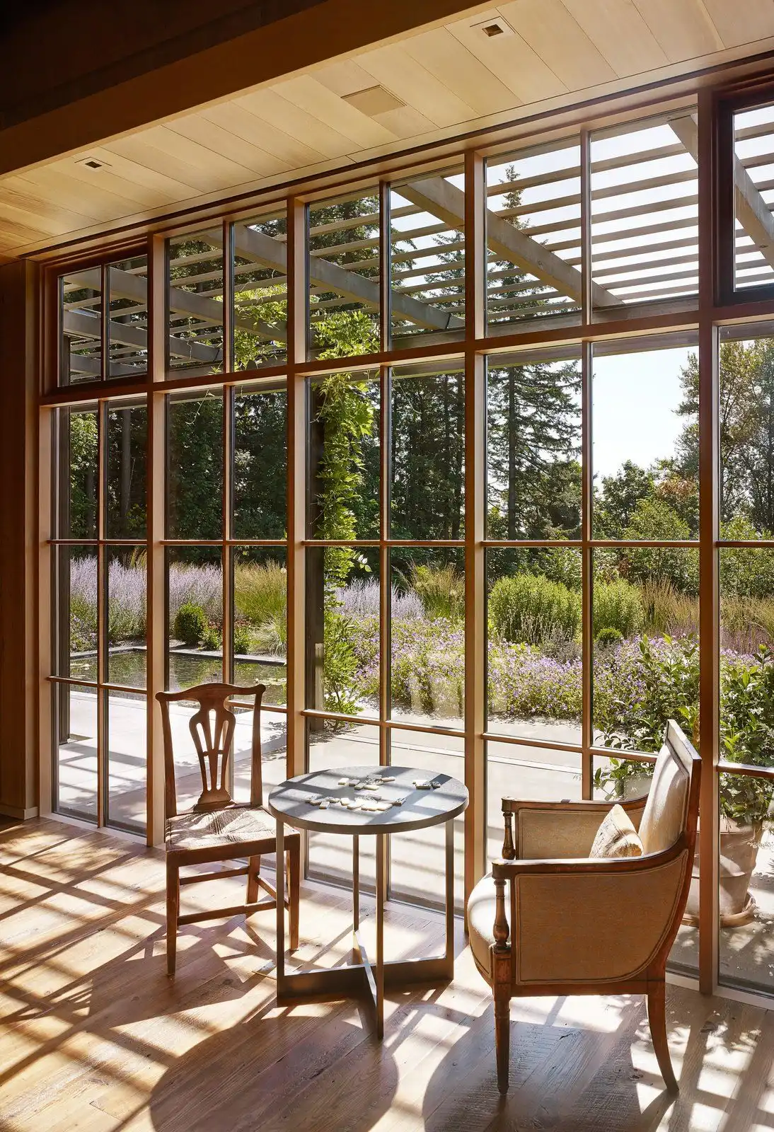 Seating areas by windows take full advantage of the views.