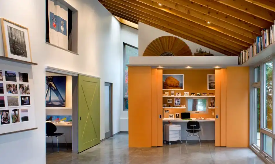 Orange modern sliding barn doors for office space