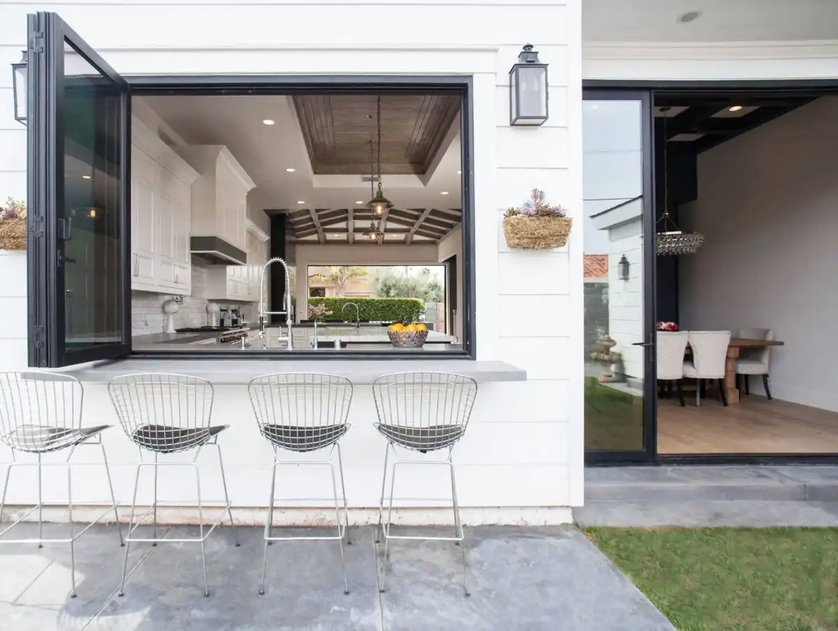 Outdoor kitchen bar accordion windows