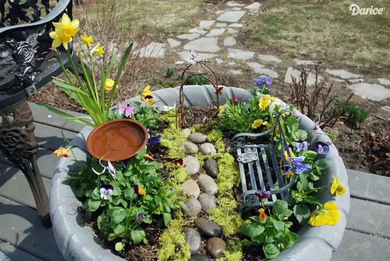 Outdoor porch flower pots kids fairy garden