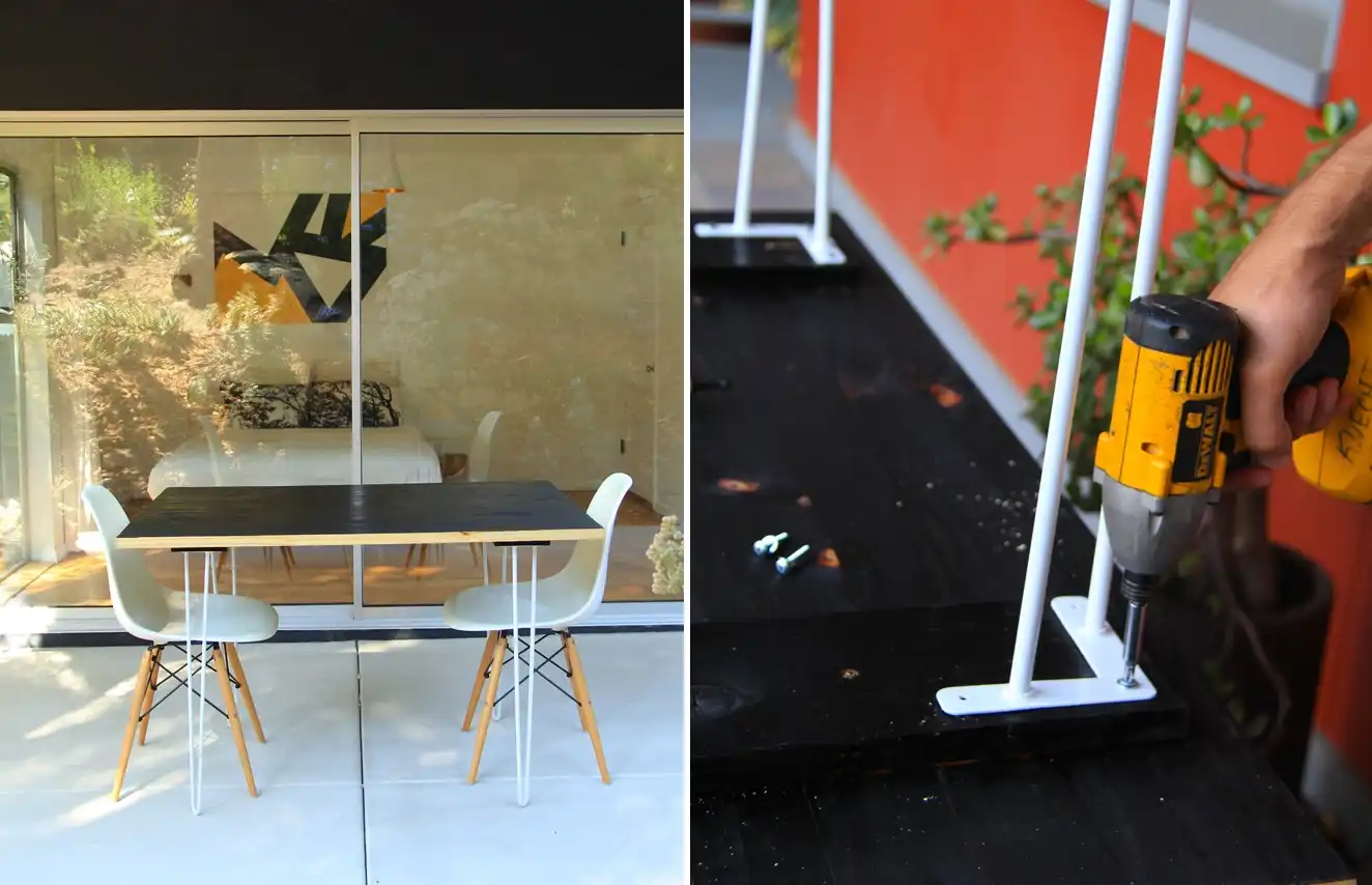 Outdoor table with hairpin legs
