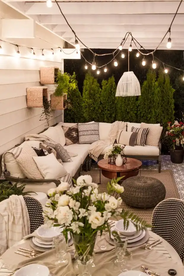 Outdor patio decor with string lights