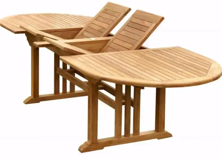 Oval Teak Patio Dining Table Double Extensions
