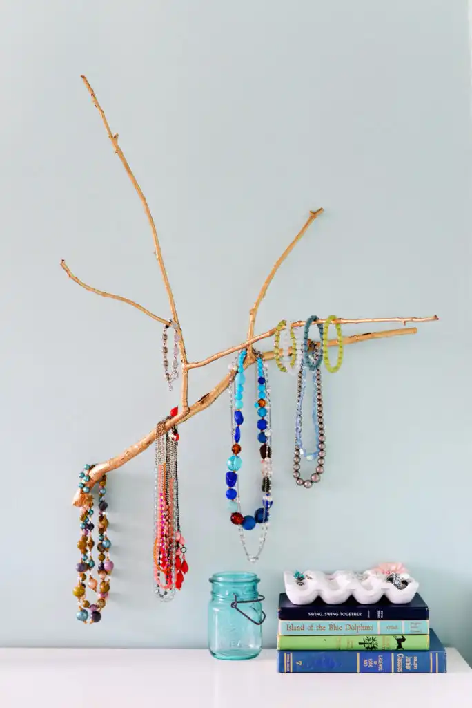 Painted branch jewelry holder