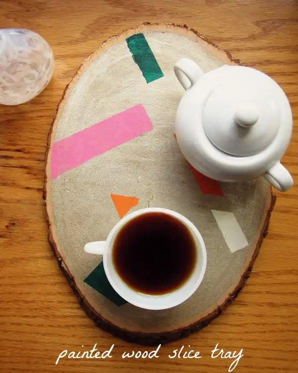 Painted wood slice tray