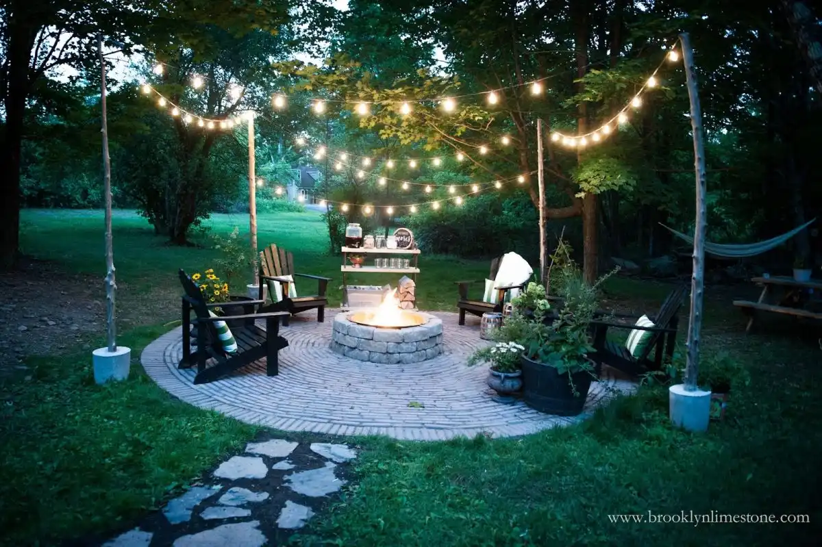 Patio cottage style with string lights