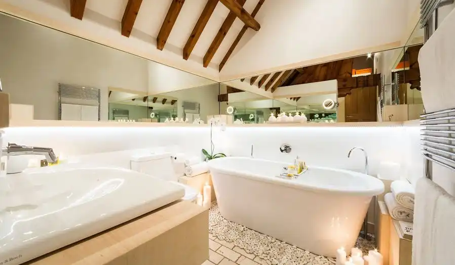 Pebbles around the bathtub