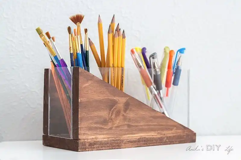 Pencil holder plexiglass wood