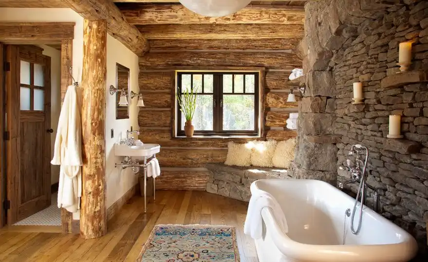 Perfect combo for a rustic bathroom wood and stone