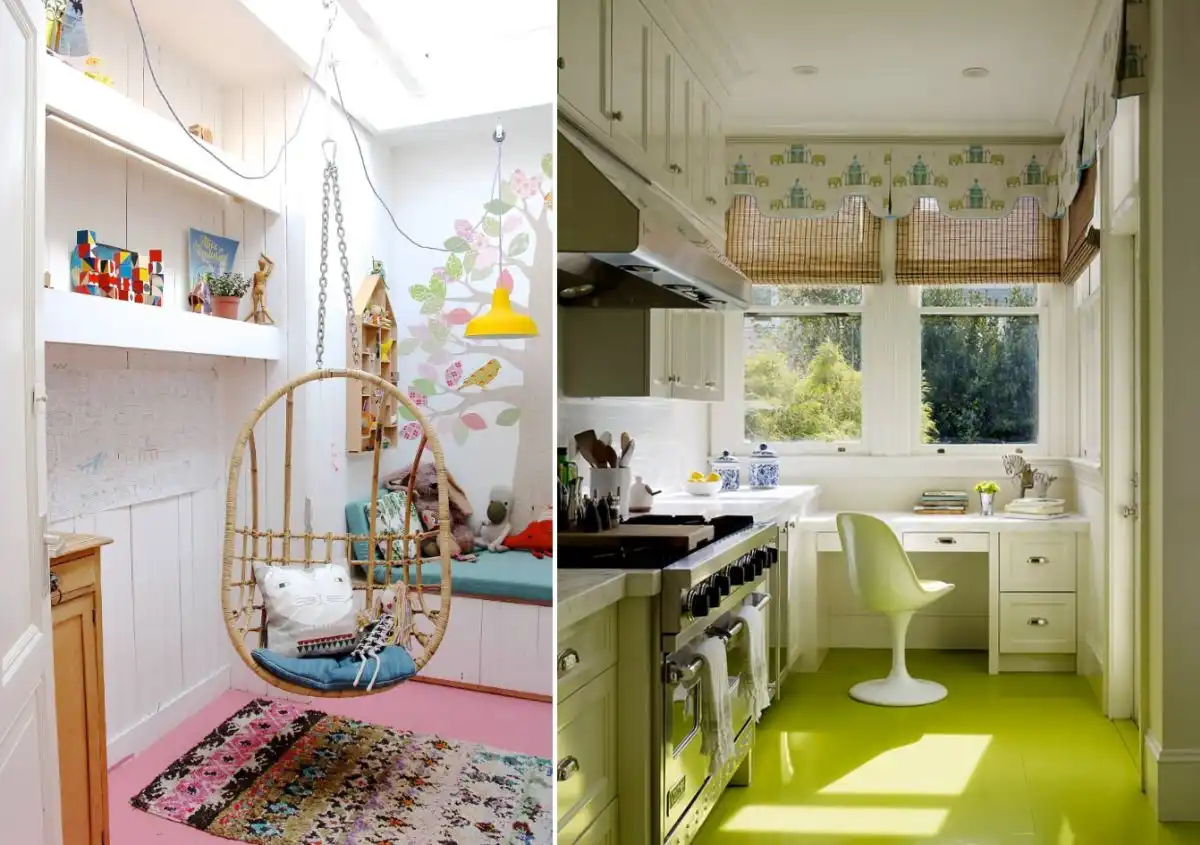 Pink and green painted floor