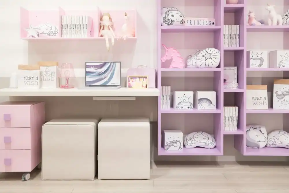 Pink shelves for girls room