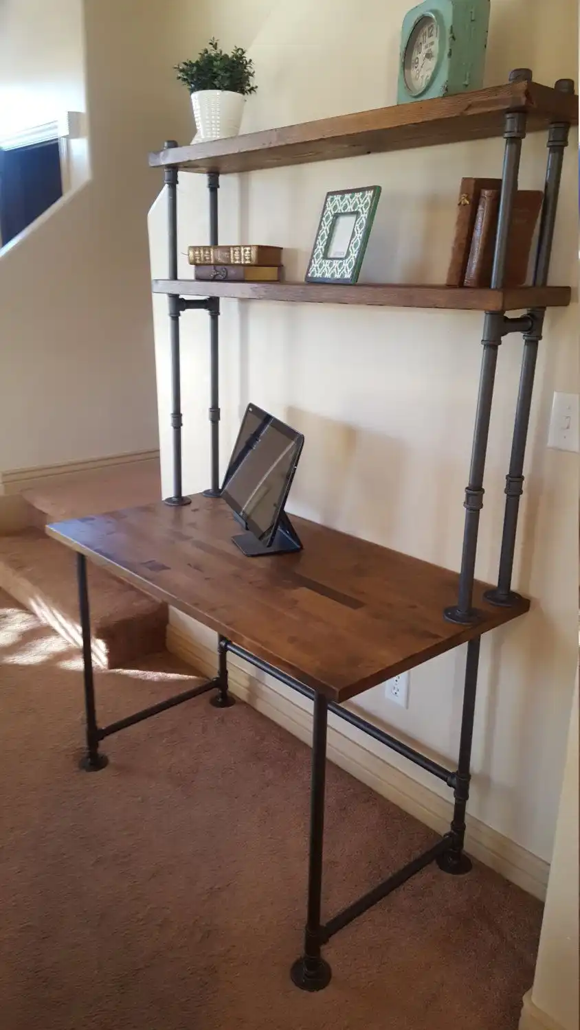 Pipe desk with shelves