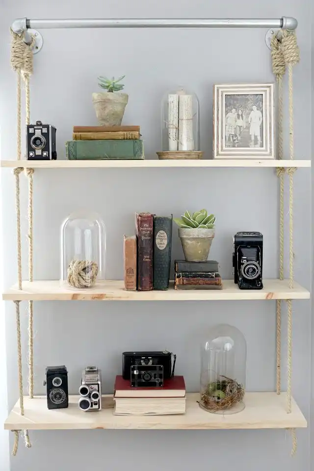 Pipes and Rop Hanging Shelves