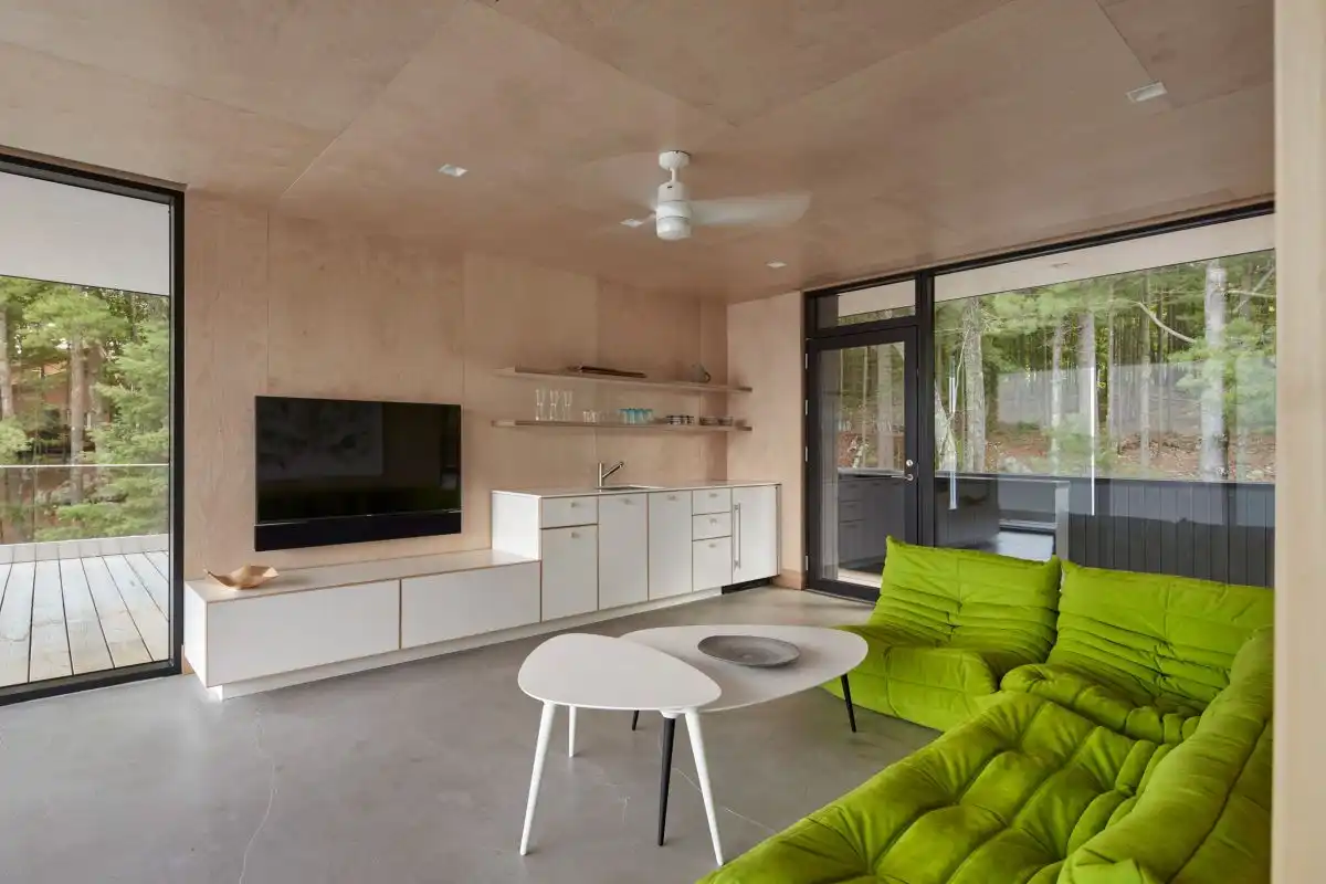 Plywood small kitchen area and living room