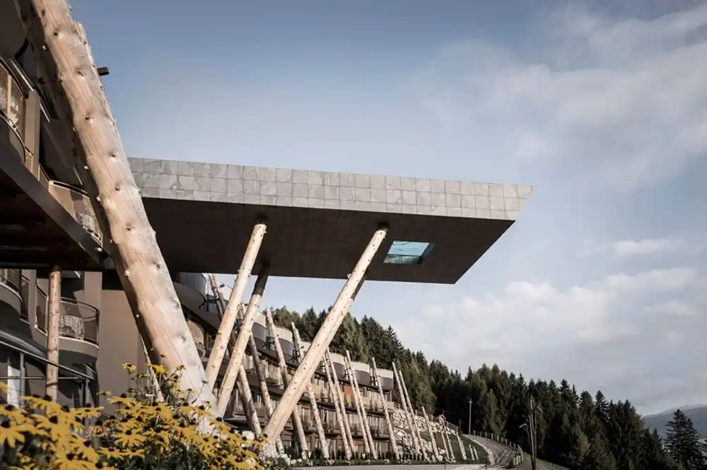 Pool cantilevered sky pool with views to South Tyrolean Dolomites