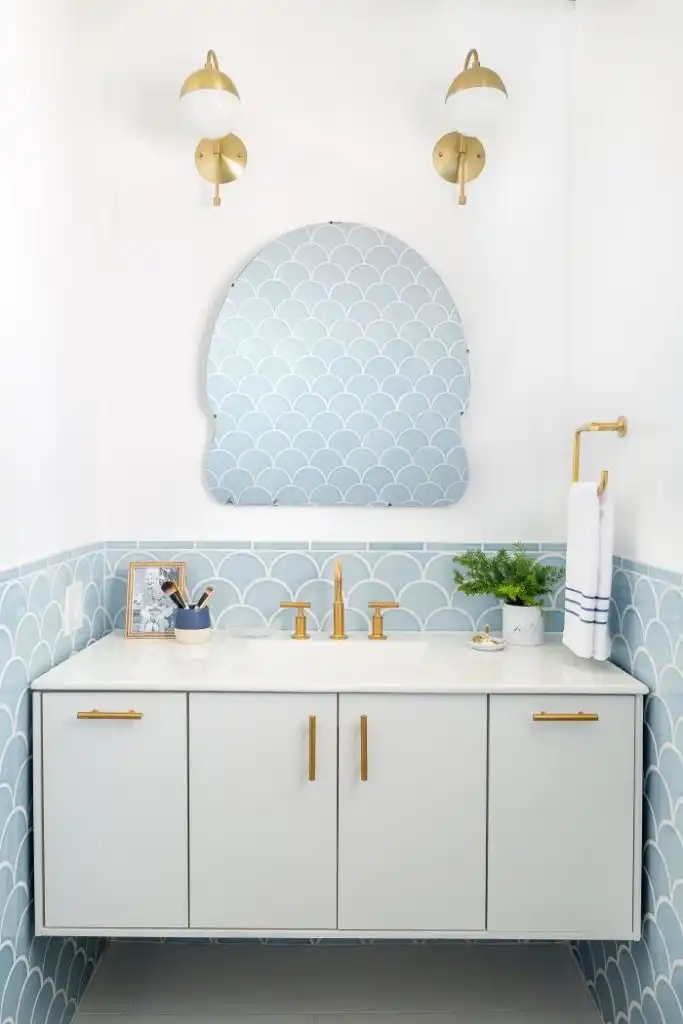 Powder room fish scale blue tiles 683x1024