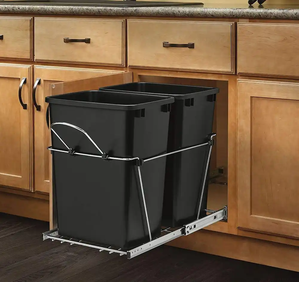 Pull-Out Black and Chrome Waste Container