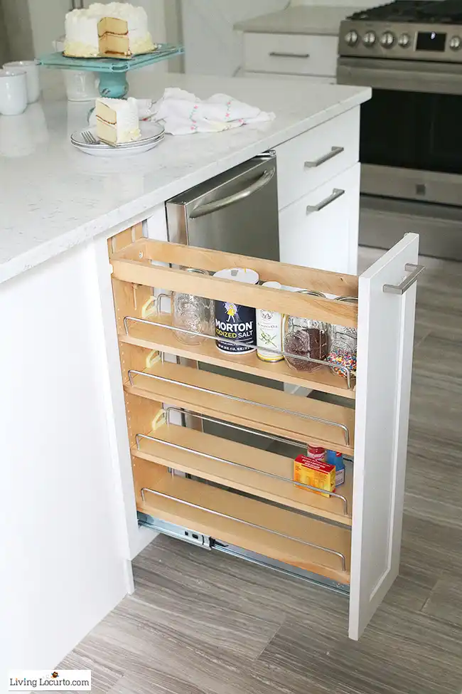 Pull out drawer with spices and other shelves