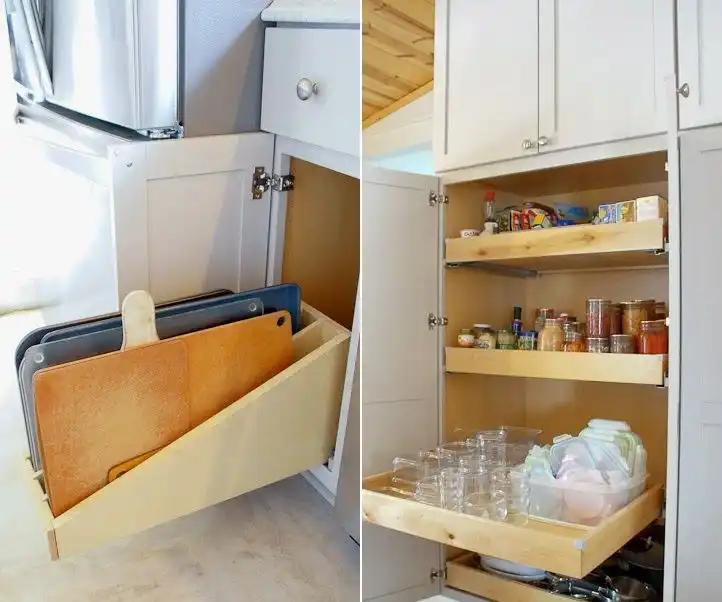Pull out trays and storage drawers