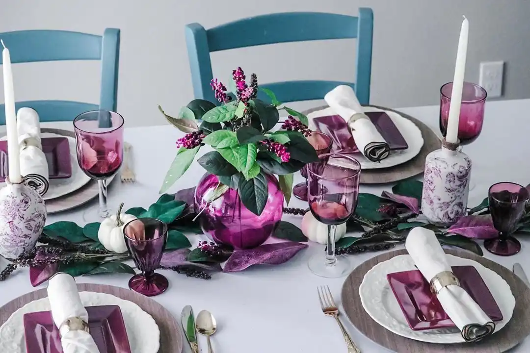 Purple table decor for Thanksgiving