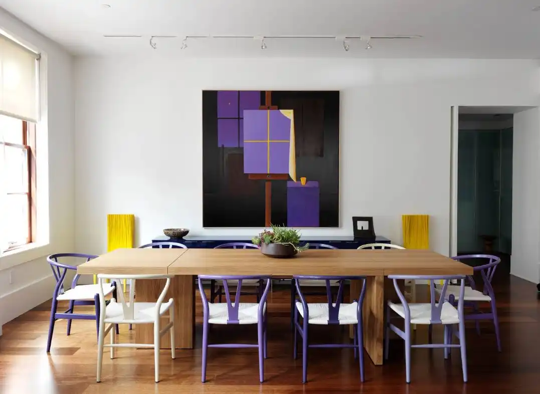Purple wood dining chairs