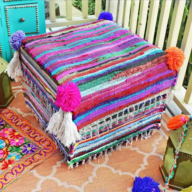 Rag rug ottoman DIY