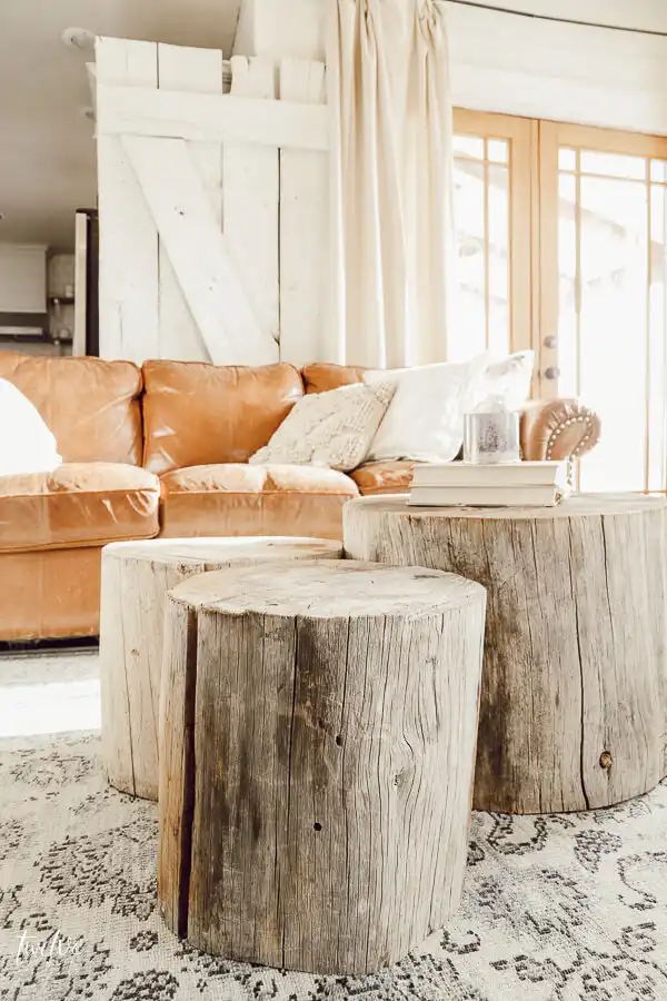 Raw wood stumps coffee table