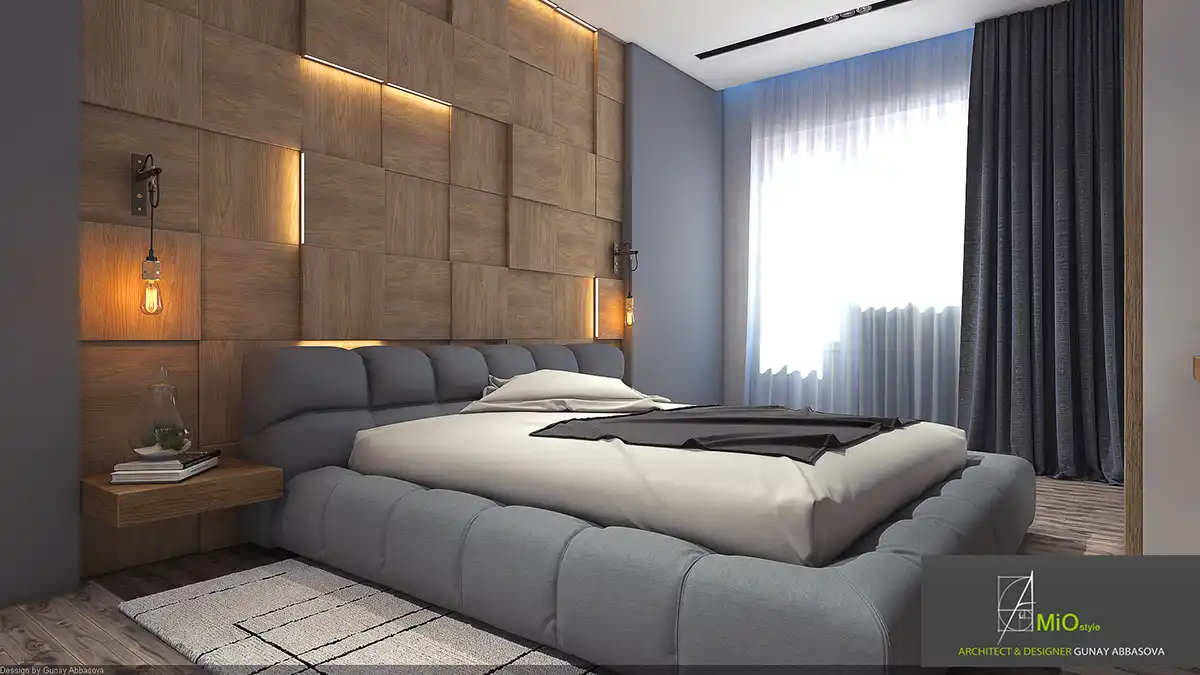 Redering bedroom headboard decorative wall