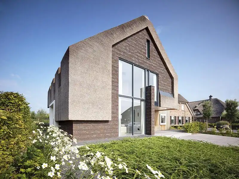 Residential villa with thatched roof design