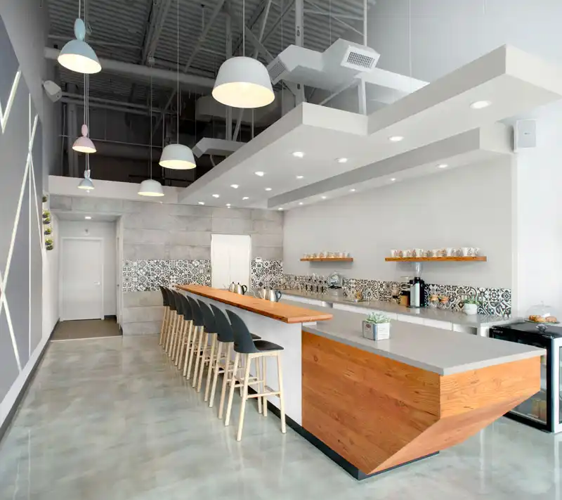 Restaurant with concrete flooring