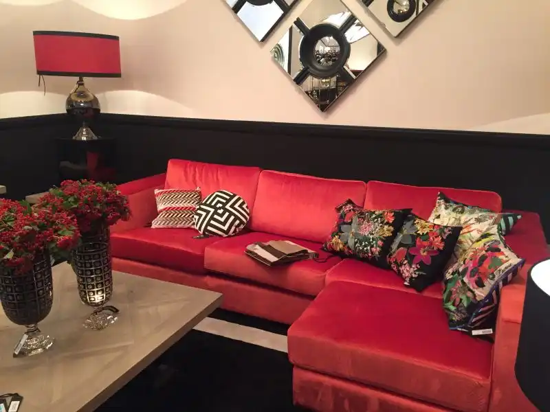 Right-Hand-Facing Sofa in Red Velvet