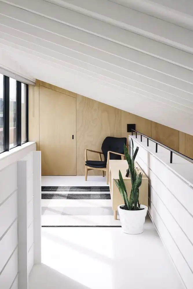 River Retreat House with plywood interior - Edwards White Architects - wall