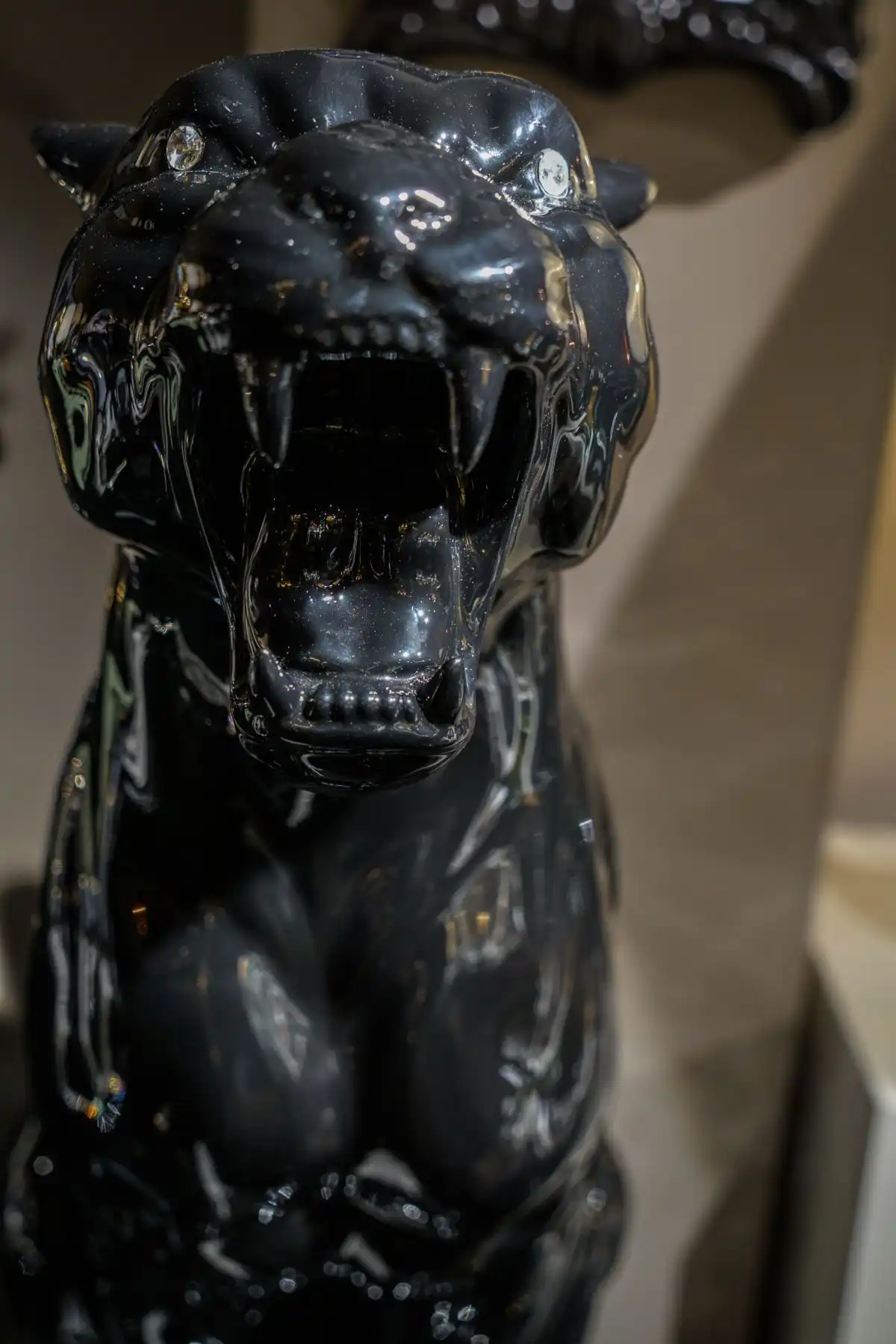 Roaring panther sculpture