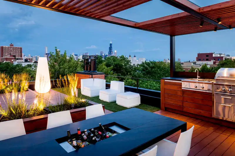 Rooftop terrace with an outdoor kitchen
