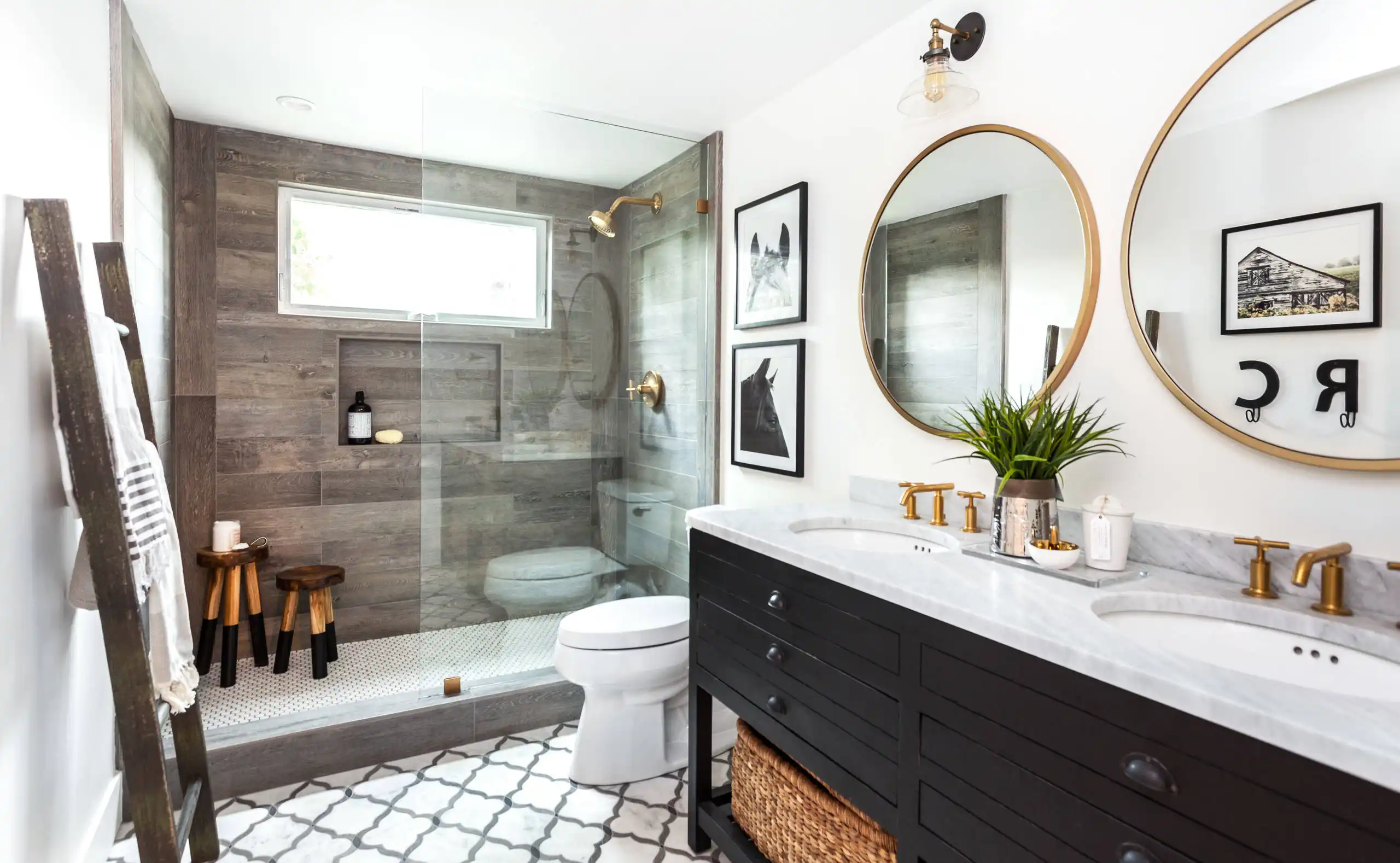 Rustic bathroom wood tile shower pattern floor