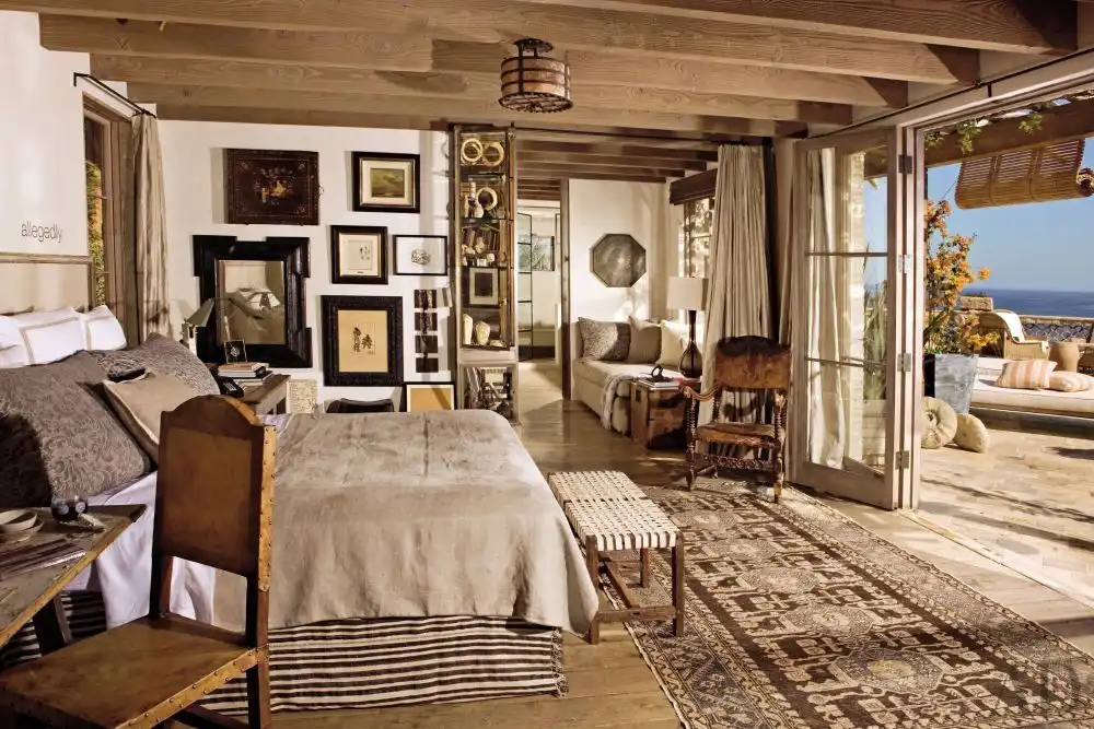 Rustic bedroom wooden bench end bed
