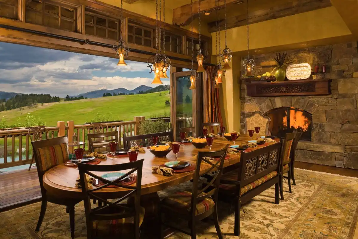 Rustic cabin with folding glass doors