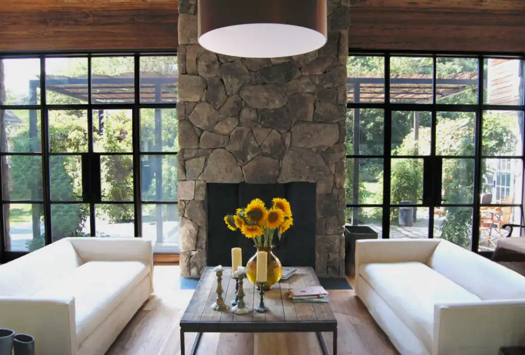 Rustic living room fireplace
