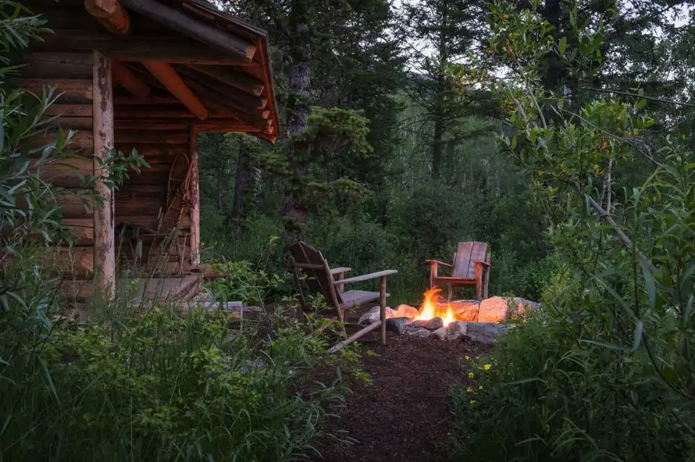 Rustic mountain residence in in Teton Valley Wyoming firepit