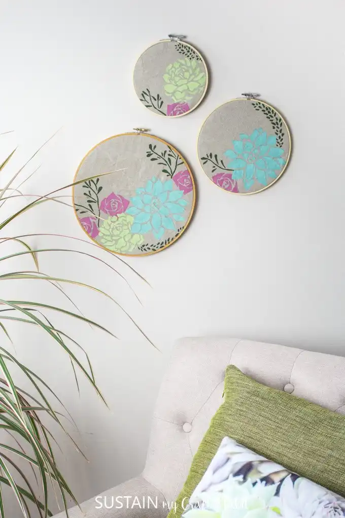 STENCILLED SUCCULENT HOOP ART