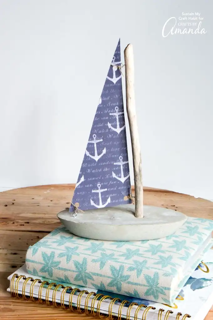 Sailboat from driftwood and concrete