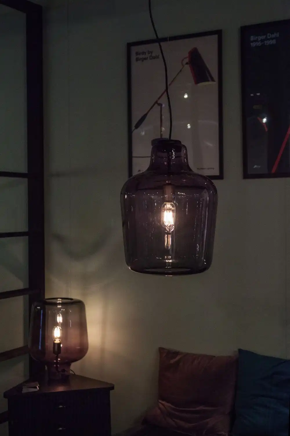 Say my name Glass purple table and pendant lamps