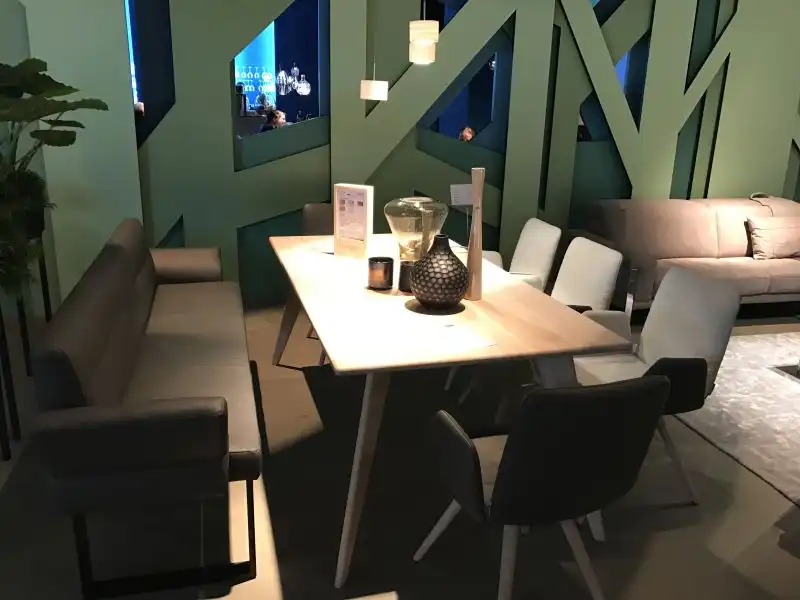 Scandinavian dining area with rectangular table and bench