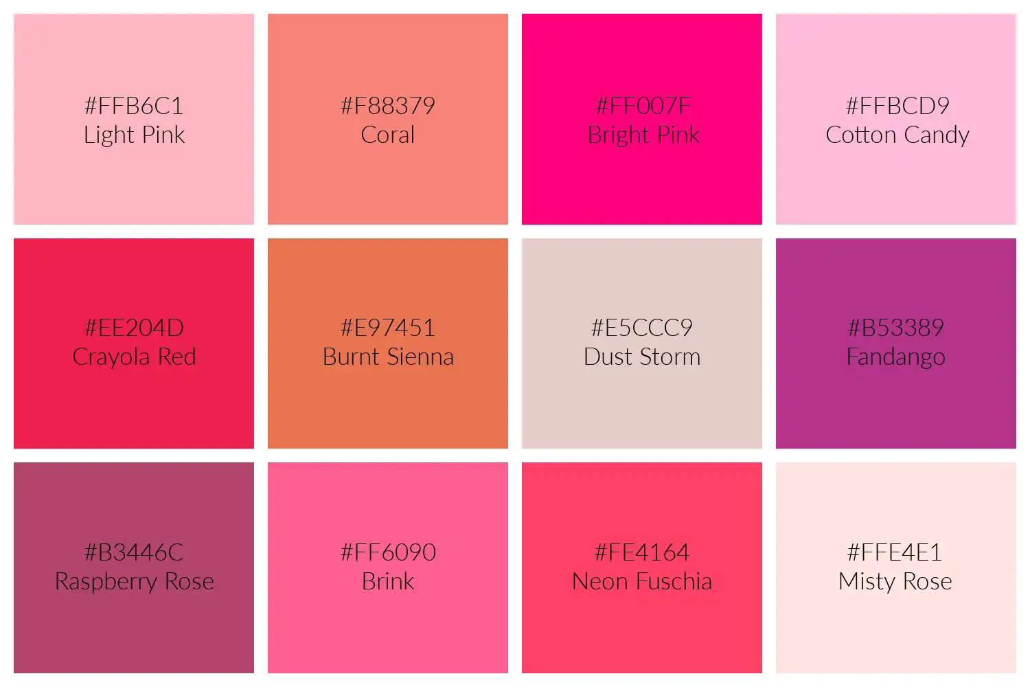 149 Shades of Pink: Names, Hex, RGB, CMYK Codes