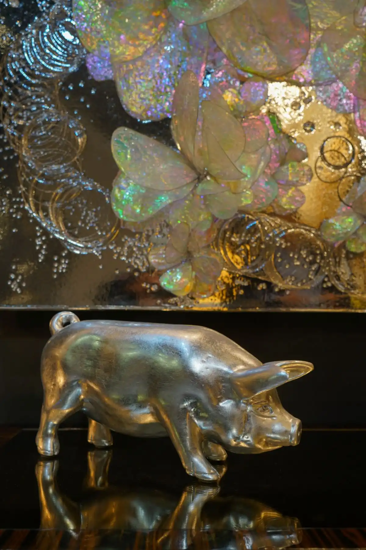 Silver pig sculpture