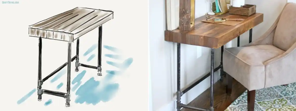 Simple DIY pipes desk with wood top