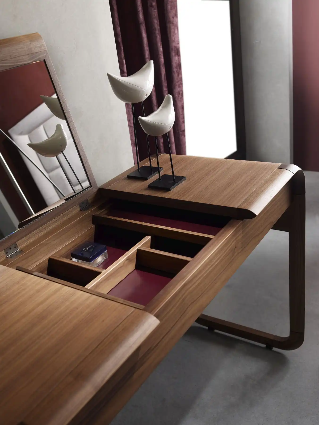 Sleek wooden dressing table open