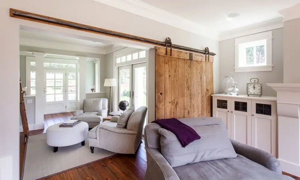 Sliding barn door living room accent