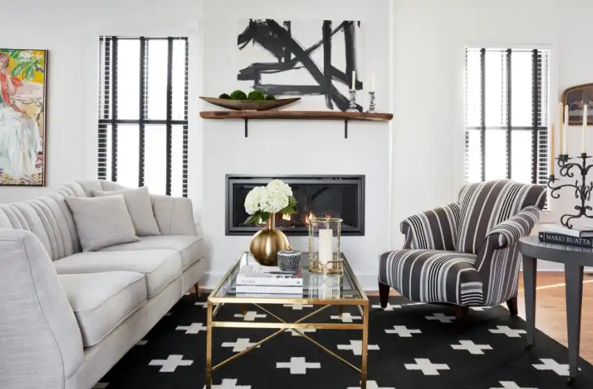A black and white living room
